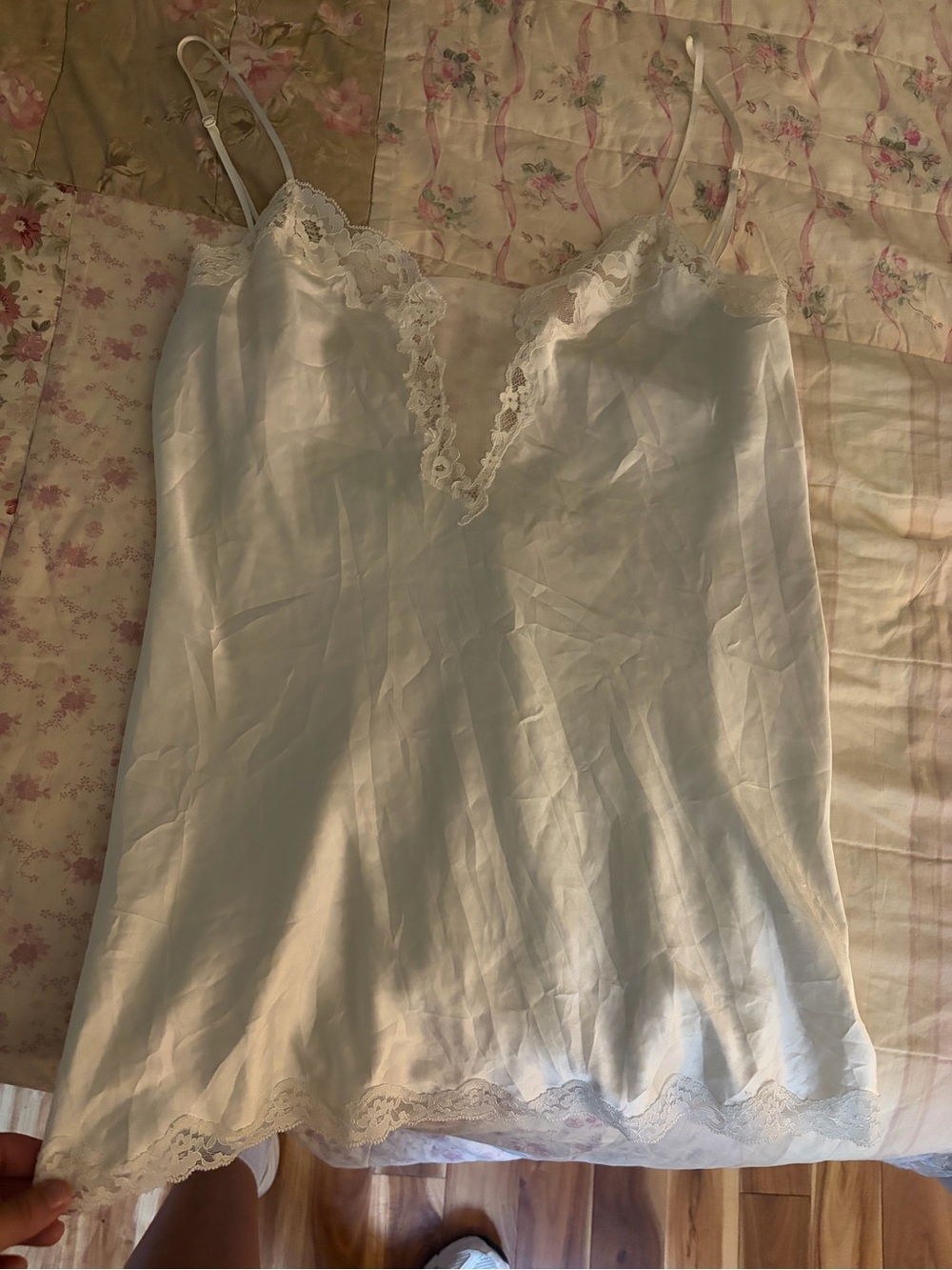 Vintage Bridal Lace-Trim White Slip Dress
